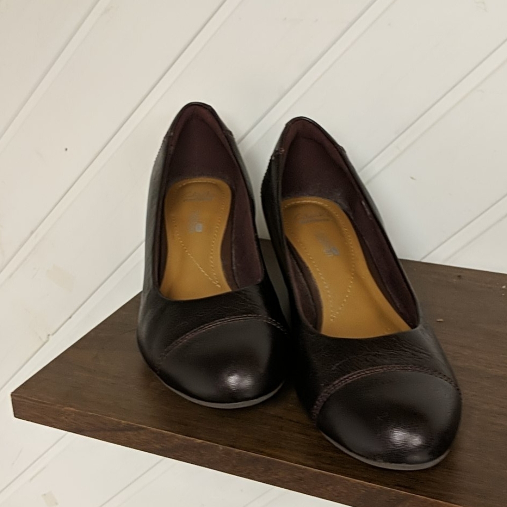 Clark's brown wedge shoes